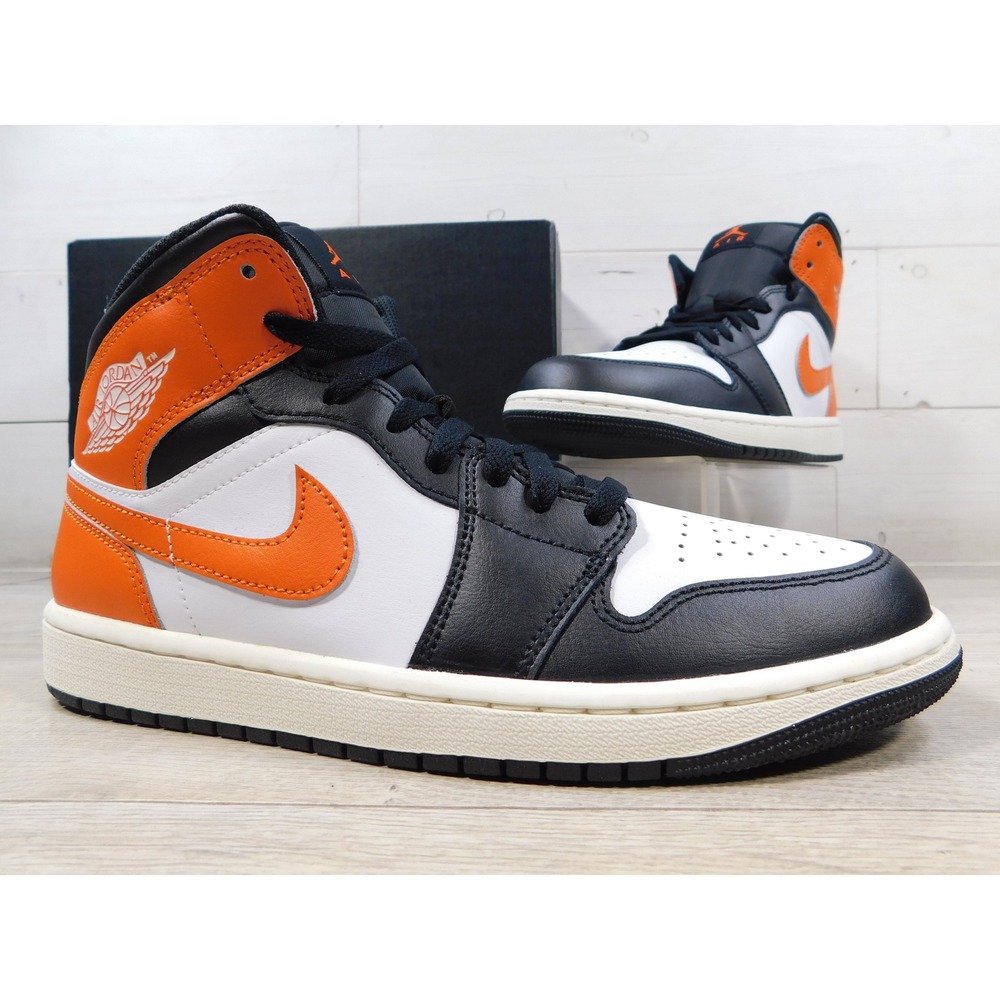 Nike Air Jordan 1 Mid Black Toe Starfish Mens 9 Orange Sports Sneaker DQ8426-801